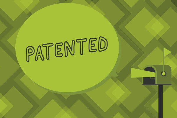 Writing note showing Patented. Business photo showcasing invention or process protected right official document conferring