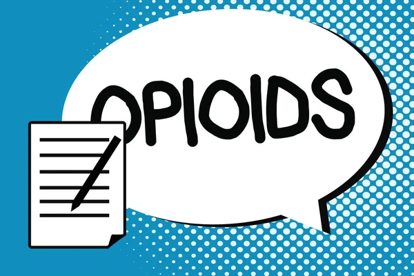 Handwriting text writing Opioids. Concept meaning Class of drugs that include the illegal heroin Opium poppy plant — Stock Photo, Image