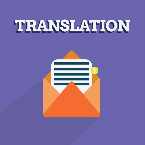 Zápis poznámky zobrazuje překlad. Obchodní fotografie představí proces překládání slov text z jednoho jazyka do jiného — Stock fotografie