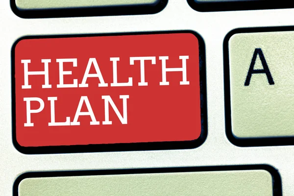 Text sign showing Health Plan. Conceptual photo Any strategy that offers medical services to its members