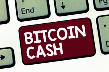 El yazısı metin Bitcoin nakit. Cryptocurrency Blockchain dijital para iş türünü anlam kavramı