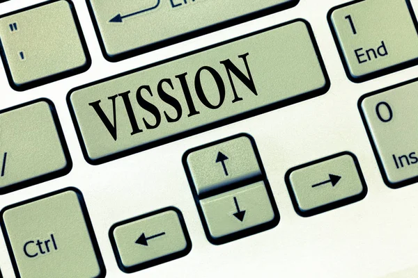 Текст написання слів Vission. Бізнес концепція для Бути в змозі побачити об'єктивне планування натхнення для майбутнього — стокове фото