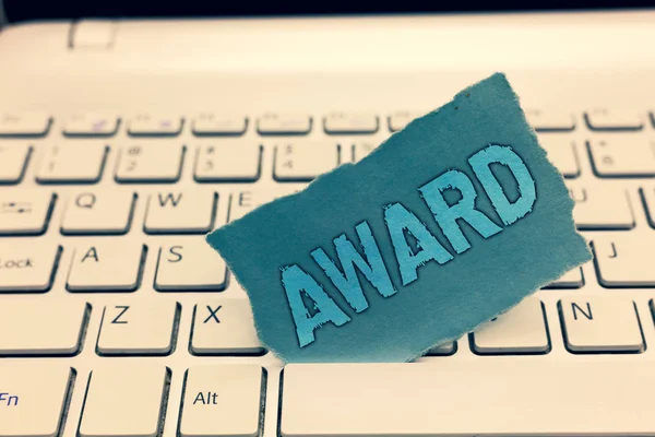 Writing note showing Award. Business photo showcasing Prize and other mark of recognition given in honor of an achievement — Stock Photo, Image