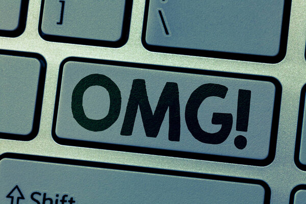 Writing note showing Omg. Business photo showcasing Used to express shock Excitement Disbelief SMS shortcut Expression