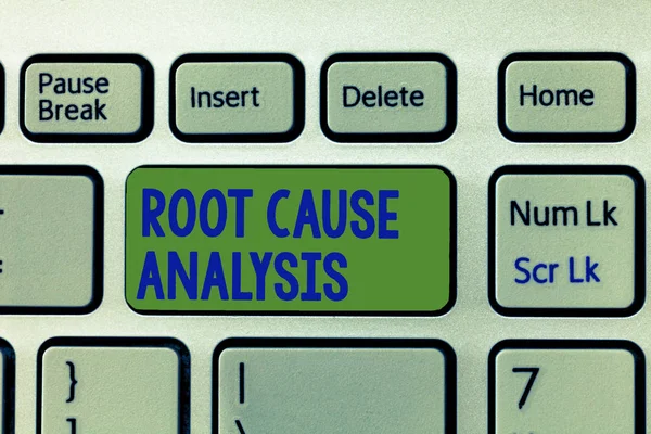 Nota di scrittura che mostra l'analisi delle cause alla radice. Mostrare foto aziendali Metodo di risoluzione dei problemi Identificare guasti o problemi — Foto Stock