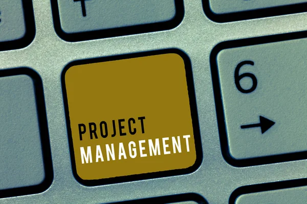 Szövegírás Projektmenedzsment. Üzleti koncepció az alkalmazási folyamatokhoz szükséges készségek a célkitűzések és célok elérése érdekében — Stock Fotó