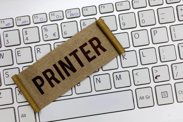 Escribir texto a mano Impresora. Concepto que significa Dispositivo utilizado para imprimir cosas hechas en la computadora Equipo de oficina — Foto de Stock
