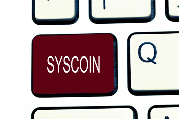 Концептуальный почерк, показывающий Syscoin. Деловое фото, демонстрирующее криптовалюту Blockchain Digital currency Tradeable token — стоковое фото