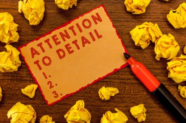 Dikkat-ayrıntı yazma el yazısı metin. Elde titizlik ve doğruluk tam olarak farkında anlam kavramı