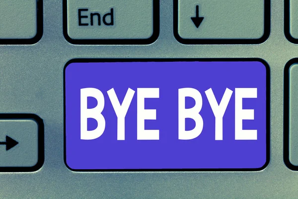 Writing Obs visar Bye Bye. Företag foto skylta hälsning för lämnar farväl se du snart Separation salute — Stockfoto