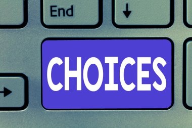 Seçimler gösterilen Not yazma. İki veya daha fazla olasılık kararlar arasında vitrine seçeneklerinin belirlenmesinde iş fotoğraf