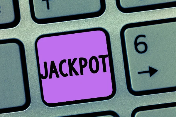 Ecriture conceptuelle montrant Jackpot. Photo d'affaires mettant en valeur Grand prix en argent dans le jeu Loterie Grand prix Jeux liés — Photo