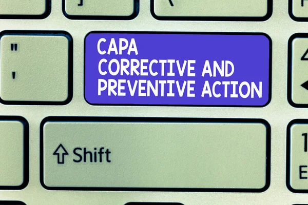 Texto de escritura de palabras Acción correctiva y preventiva de Capa. Concepto de negocio para la eliminación de disconformidades — Foto de Stock