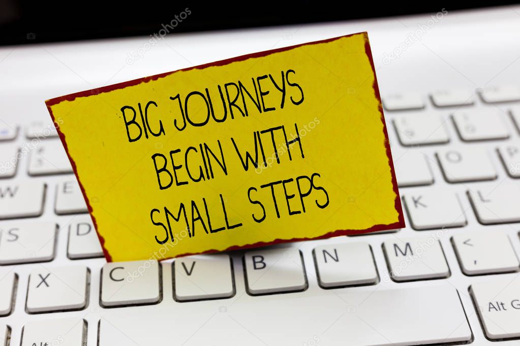 Handwriting text writing Big Journeys Begin With Small Steps. Concept meaning Start up a new business venture
