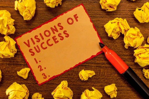 Handgeschreven tekst schrijven visioenen van succes. Begrip betekenis duidelijk eind resultaat van Purpose doel perspectief Plan — Stockfoto