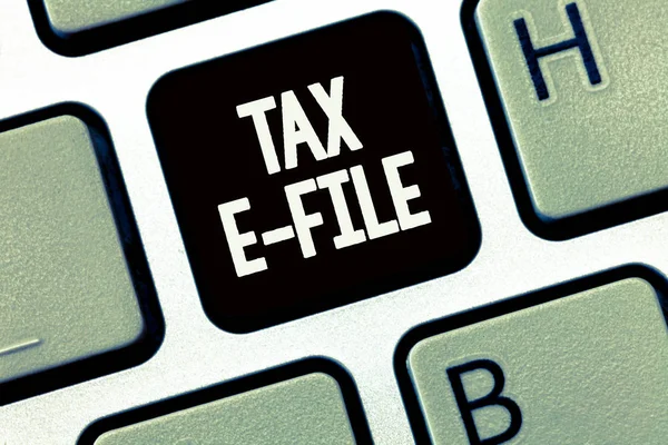 Escritura a mano escritura de texto Tax E File. Concepto que significa Sistema que presenta documentos fiscales al Servicio de Impuestos Internos de los Estados Unidos — Foto de Stock