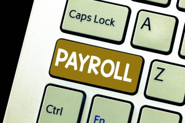 Kavramsal el Bordro gösterilen yazma. İş fotoğraf vitrine toplam miktarı para şirket çalışanlarına maaş ödeme öder