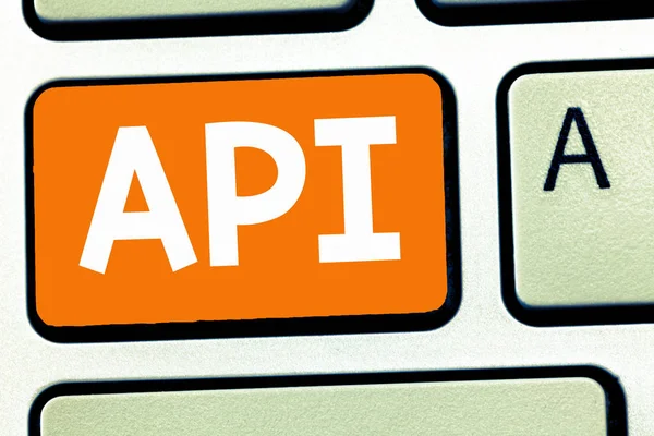 Handgeschreven tekst schrijven Api. Begrip betekenis van hulpmiddelen voor het bouwen van software Computer programming routines protocollen — Stockfoto