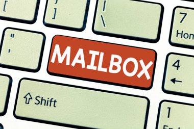 Kavramsal el posta kutusu gösterilen yazma. İş fotoğraf kutusunu vitrine bilgisayar dosyası e-posta ayarlarını posta teslim edildiği yazı üzerine monte edilmiş