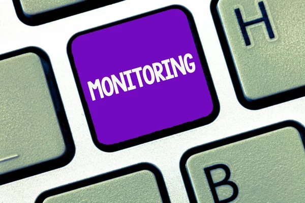 Conceptual hand writing showing Monitoring. Business photo text Observe check progress quality of something over a period of time — Stock Photo, Image