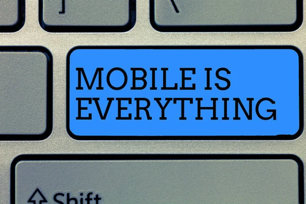 Signe texte montrant Mobile Is Everything. Photo conceptuelle Appareil informatique portatif Organisateur de portefeuille Planificateur — Photo