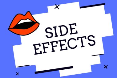 Yan etkilerini gösteren Not yazma. Bir ilaç ve tedavi istenmeyen bir negatif reaksiyon vitrine iş fotoğraf