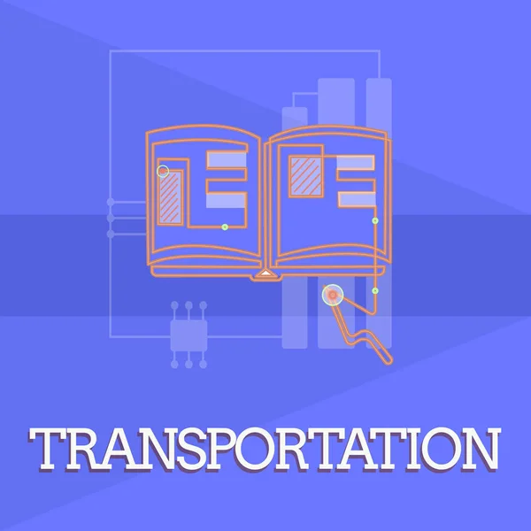 Writing note showing Transportation. Business photo showcasing Means of transporting showing and goods System of vehicles — Stock Photo, Image