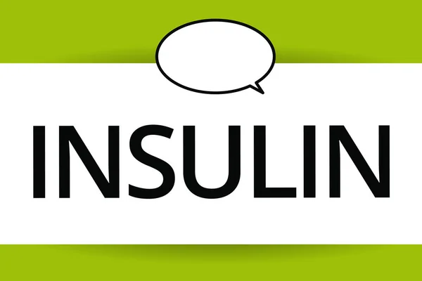Palavra escrita texto Insulina. Conceito de negócio para a hormona pancreática da proteína Regula a glicose no sangue — Fotografia de Stock