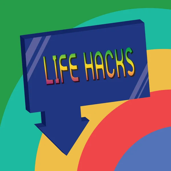 Segno di testo che mostra Life Hacks. Foto concettuale Tecnica di strategia per analizzare le attività quotidiane in modo più efficiente — Foto Stock