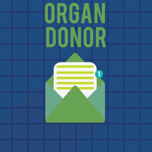 Signe texte montrant le donneur d'organe. Photo conceptuelle Une démonstration de qui offre un organe de leur corps pour la transplantation — Photo