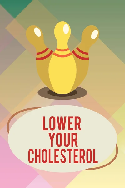 Handgeschreven tekst lagere uw Cholesterol. Begrip betekenis verminderen de inname van vet voedsel regelmatige lichaamsbeweging — Stockfoto