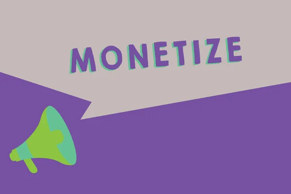Textzeichen mit Monetarisierung. konzeptionelle Foto konvertieren oder in Form von Währung ausdrücken Einnahmen aus Vermögenswerten verdienen — Stockfoto
