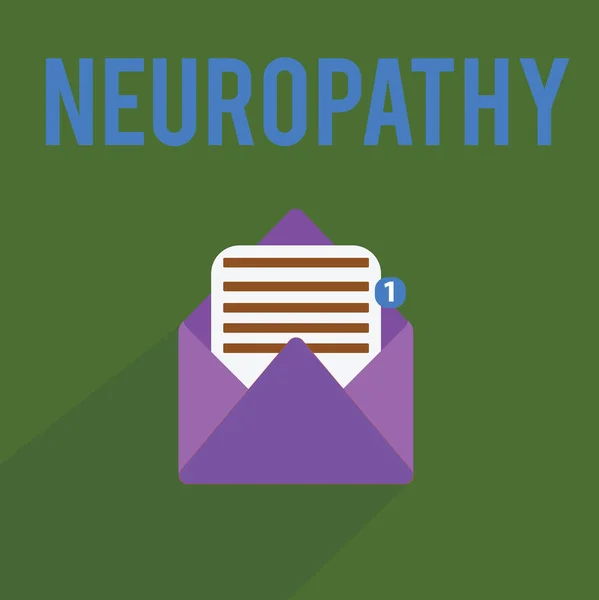 Концептуальный почерк, показывающий невропатию. Неисправности нервов Потеря здравого смысла в руках и ногах — стоковое фото