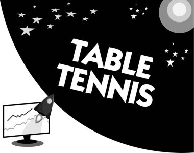 Word metin yazma Masa Tenisi. Küçük yarasalar ve bir top ile oynanan kapalı oyun için iş kavramı geri döndü