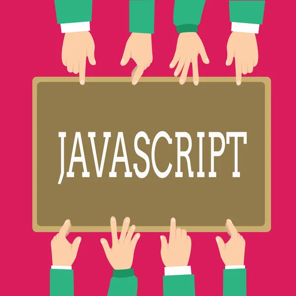 Szöveg írása Javascript szó. Számítógép programozási nyelv interaktív hatások létrehozásához használt üzleti koncepció — Stock Fotó