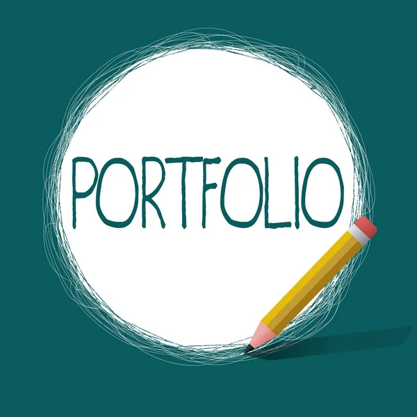 Conceptual hand writing showing Portfolio. Business photo text Examples of work used to apply for a job Combination of shares