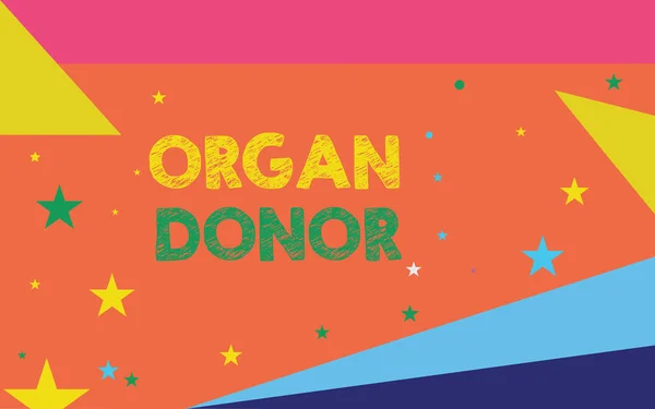 Kavramsal el organ donörü gösterilen yazma. Kim bir organ nakli için onların beden teklifler gösteren vitrine iş fotoğraf — Stok fotoğraf
