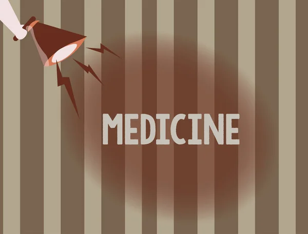 Znak tekstowy z Medycyną. Zdjęcie koncepcyjne Substancja lub preparat stosowany w leczeniu chorób Tabletki — Zdjęcie stockowe