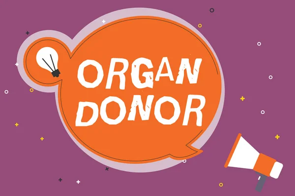 Note d'écriture montrant le donneur d'organe. Photo d'affaires montrant A démontrant qui offre un organe de leur corps pour la transplantation — Photo