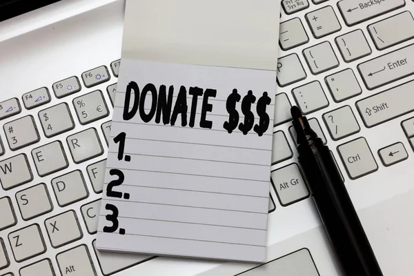 Tekst teken weergegeven: Donate. Conceptuele foto vrijwillig geven geld voor een oorzaak hulp meer nodig weergegeven: — Stockfoto