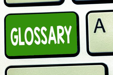 Kavramsal el sözlük gösterilen yazma. Konu metni veya lehçesi ile ilgili sözcükler alfabetik listesi vitrine iş fotoğraf