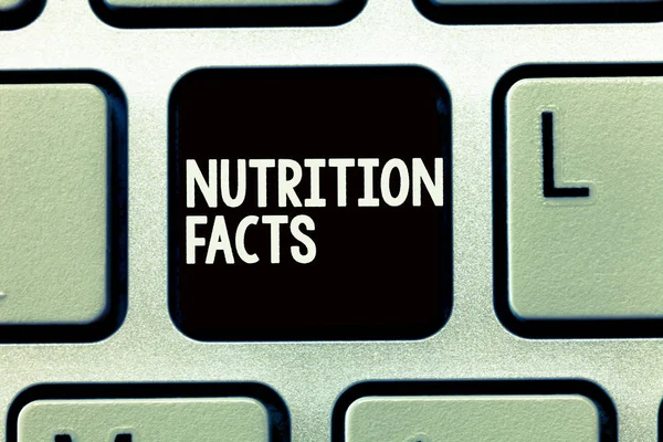 Beslenme gerçekler gösterilen Not yazma. Yiyeceklerin besin hakkında ayrıntılı bilgi vitrine iş fotoğraf — Stok fotoğraf