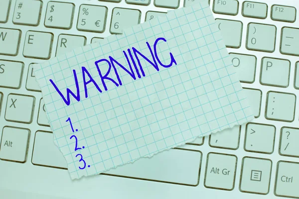 Metin yazma Word uyarı. Olası tehlike Emanet sembol uyarı uyarı için tavsiye simgesi için iş kavramı — Stok fotoğraf