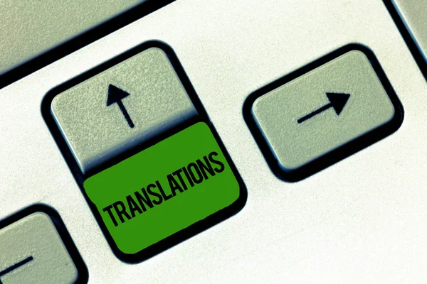 Writing Obs visar översättningar. Företag foto skylta processen för att översätta texter från ett språk till ett annat — Stockfoto