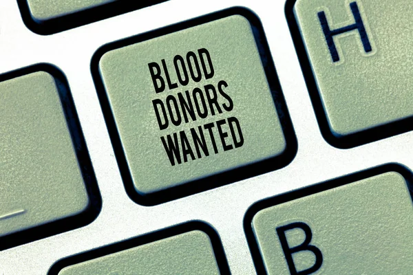 显示献血者想要的文字符号。概念照片寻找愿意捐血的人 — 图库照片
