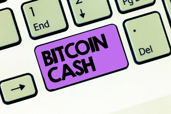 Sinal de texto mostrando Bitcoin Cash. Foto conceitual Tipo de criptomoeda Blockchain Negócio de dinheiro digital — Fotografia de Stock