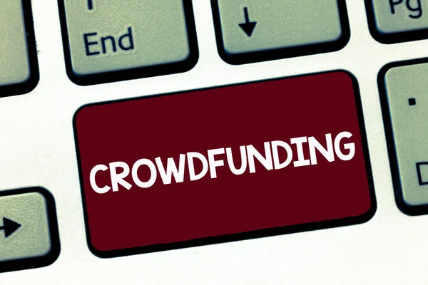 Handwriting text Crowdfunding. Concept meaning Funding a project by raising money from large number of showing — Stock Photo, Image