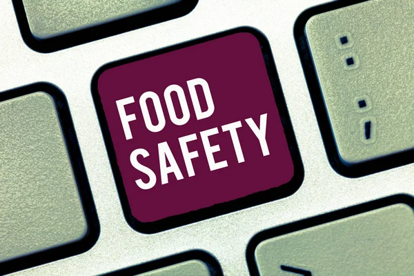 Handgeschreven tekst schrijven van voedselveiligheid. Begrip betekenis van de voorwaarden en praktijken die de kwaliteit van voedsel bewaren — Stockfoto