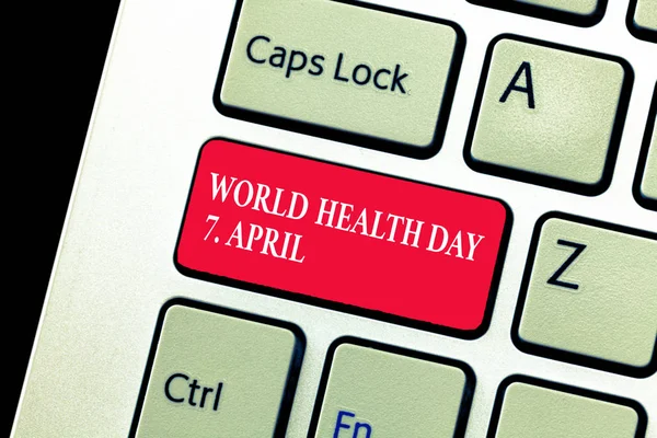 Escrita à mão texto escrevendo Dia Mundial da Saúde 7 de abril. Conceito significado Dia global de conscientização para diferentes tópicos de saúde — Fotografia de Stock