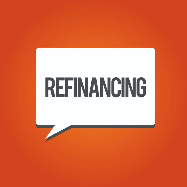 Uwaga: pisanie Wyświetlono refinansowania. Biznesowe zdjęcie prezentujący finansów ponownie z nowych pożyczek o niższej stopy procentowej — Zdjęcie stockowe